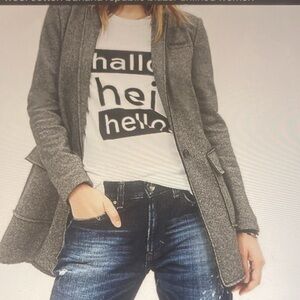 Banana Republic Gray Black wool blend textured knit boyfriend blazer